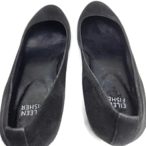 Eileen Fisher Neat Black Suede Round-Toe Low Block Heel Slip-On Pumps - Picture 8 of 14